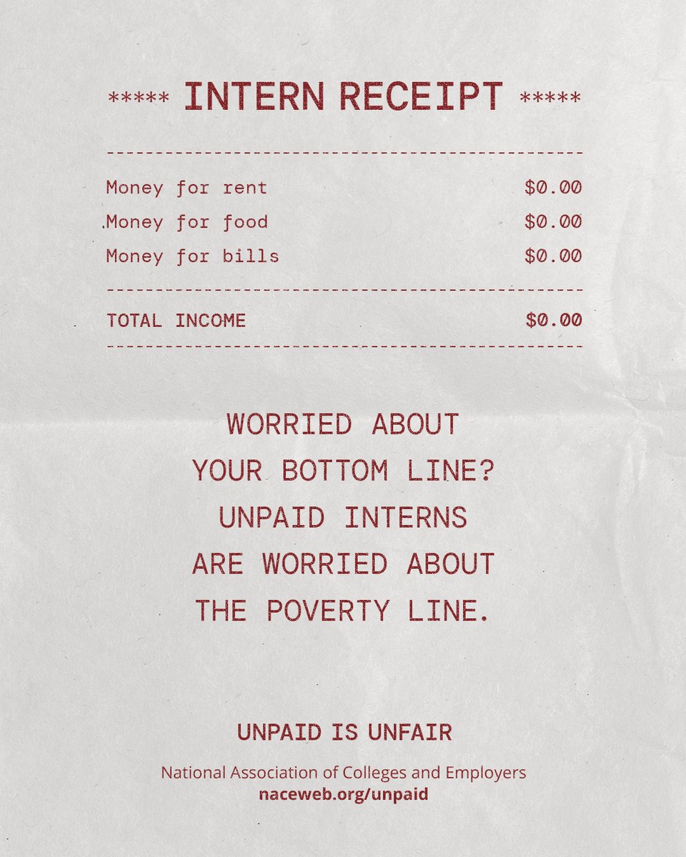 Unpaid internships disproportionately impact women and students of color and lead to fewer job offers, a lower starting salary, and less diversity in the workforce. Join us as we say #UnpaidIsUnfair and show your support at ow.ly/nOJv50PMb4l