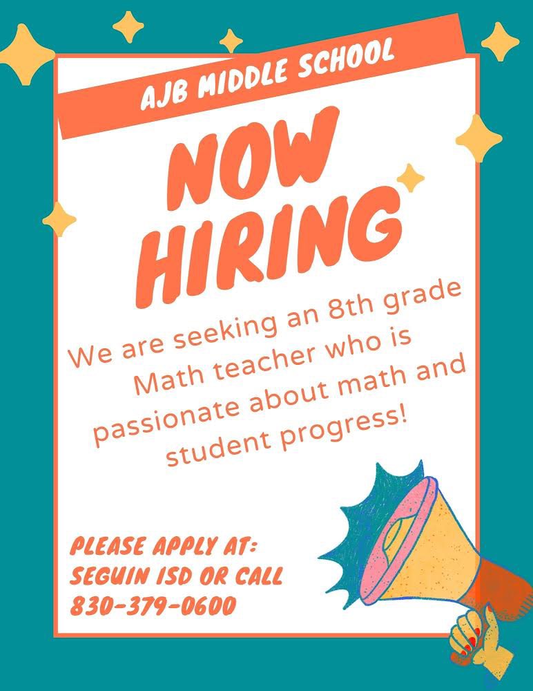 It’s your lucky day! We currently have room for an 8th grade math teacher to come join our Toro Family! If you or someone you know is looking for a rewarding job making a difference every day… please share the news! See flyer for details.