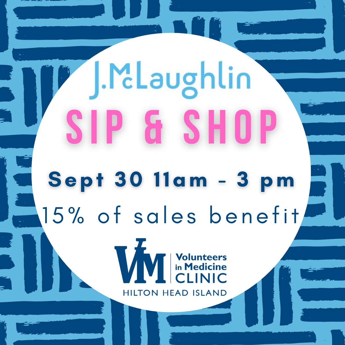 #VIMClinic will benefit when you shop Sat 9/30 - 11am to 3pm at the #HHI location of <a href="/jmclaughlin/">Joey McLaughlin</a> 15% of sales support #VIMHHI. See you at 1405 Main St, HHI, SC

#FallSipAndShop #FallFashion
#TheJMcLife #NeverDull #volunteersinmedicine #vim30years
#hiltonhead #daufuskie #bluffton