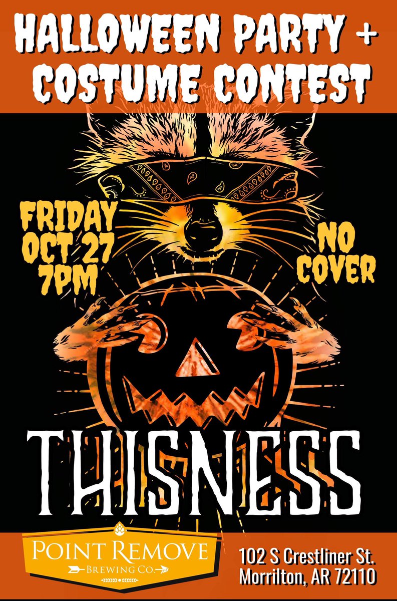 HALLOWEEN! Friday Oct 27, 7-9, THISNESS returns to Point Remove Brewing for 2-hour Halloween show 
All ages! No Cover! Costume Contest!
Our set will feature Thisness favorites, brand new songs, and covers of spooky classics 👻