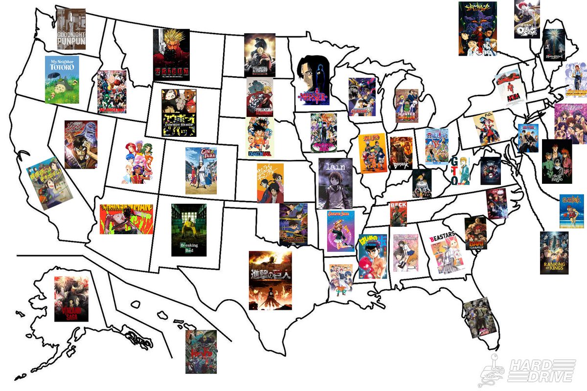 HardDriveMag's tweet photo. The Most Popular Anime in Each State https://t.co/qz77EMFltn