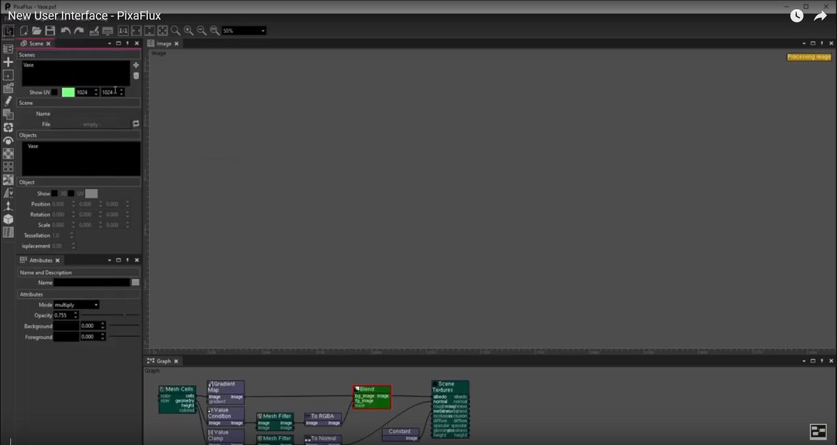 PixaFlux's tweet photo. PixaFlux's new User Interface, with Qt6 and Advanced Docking System. Download it today: https://t.co/fjzZIIB4tK  
PixaFlux is a free parametric texture composer and image editing application powered by a node graph engine. #Pixaflux #gametextures #pbrtextures https://t.co/LpzgVTc4JH