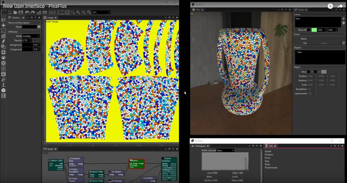 PixaFlux's tweet photo. PixaFlux's new User Interface, with Qt6 and Advanced Docking System. Download it today: https://t.co/fjzZIIB4tK  
PixaFlux is a free parametric texture composer and image editing application powered by a node graph engine. #Pixaflux #gametextures #pbrtextures https://t.co/LpzgVTc4JH