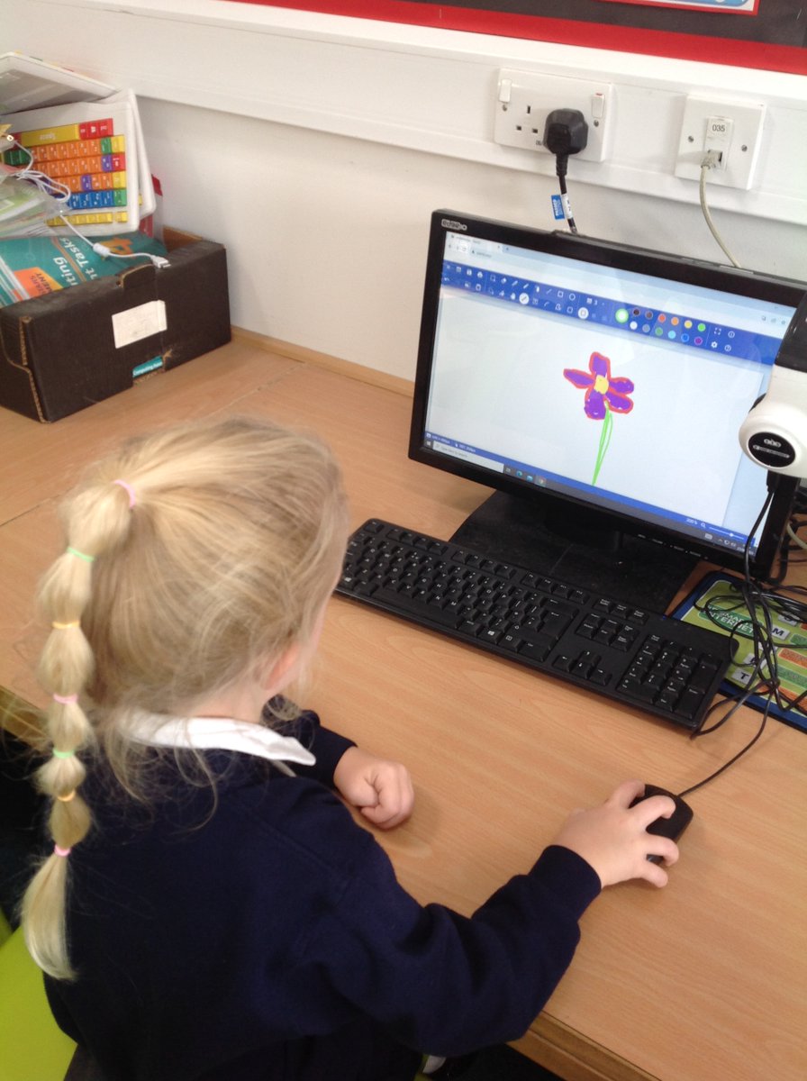 GBS_Grasshopper's tweet photo. 1/3 Year 1 Grasshoppers have been practising their mouse skills to day in Computing. They used a paint program to draw flowers and did a fantastic job! #gbs4computing @GilesBrookSCH https://t.co/B1M0JGKA1e