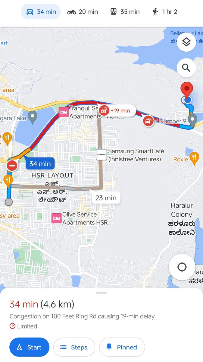 bangaloretraffic Bangalore 4.6 Km HSR to Bellandur 129 Minutes Ride