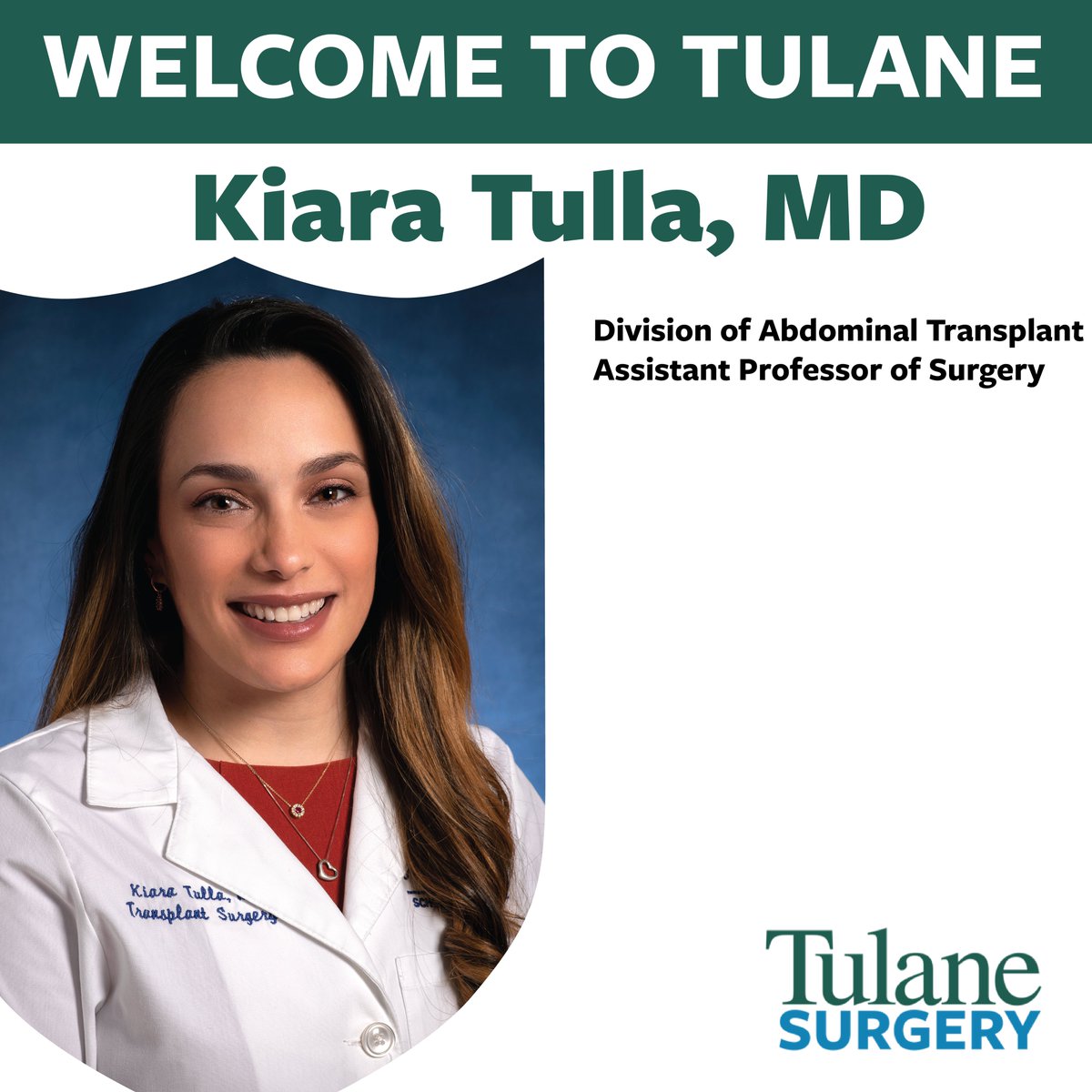 Join us in giving a warm welcome to Dr. Kiara Tulla as she joins the Division of Abdominal Transplant as an Assistant Professor of Surgery. We're absolutely thrilled to have Dr. Tulla in Tulane Surgery!  #tulanesurgery #abdominaltransplant #surgery #surgeon
