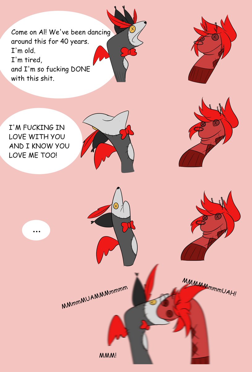 espeonix's tweet photo. This one was a quickie kdahnkd #RadioHuskWeek day 4: first kiss
#radiohusk #HazbinHotelAlastor #HazbinHotelHusk #hazbinhotelNiffty https://t.co/O0dVleB83s