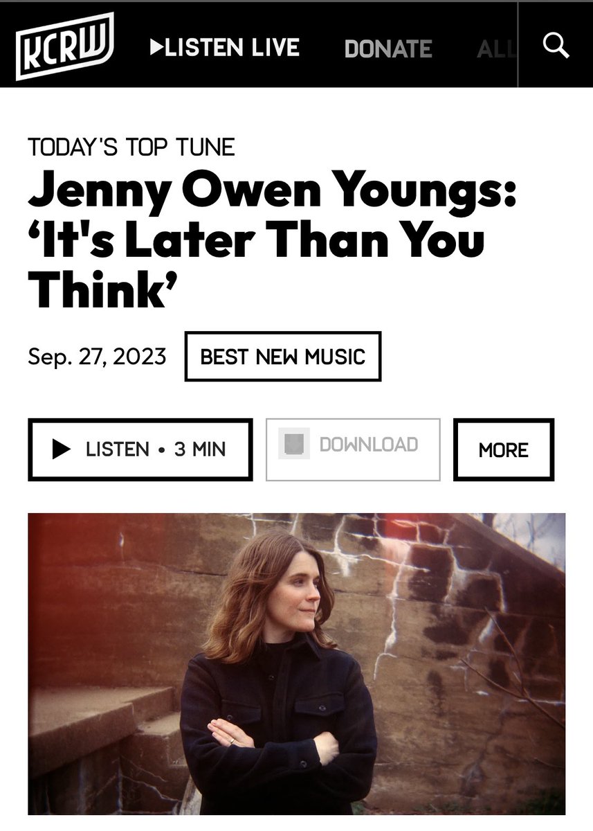 jennyowenyoungs's tweet photo. wow wow wow wow wow ��It’s Later Than You Think” is @kcrw’s ✨TOP TUNE✨ today!! 🎉 

https://t.co/gYOdjvFhQ1 https://t.co/zxz752QMPg
