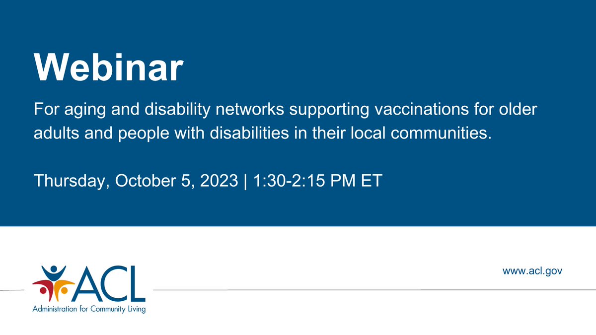 On 10/5 at 1:30 PM ET, join ACL and <a href="/CDCgov/">CDC</a> for a webinar on fall vaccination guidance and the Bridge Access Program, which temporarily provides no-cost COVID-19 vaccines to uninsured and underinsured adults. #Aging and #Disability Networks. acl.gov/news-and-event…
