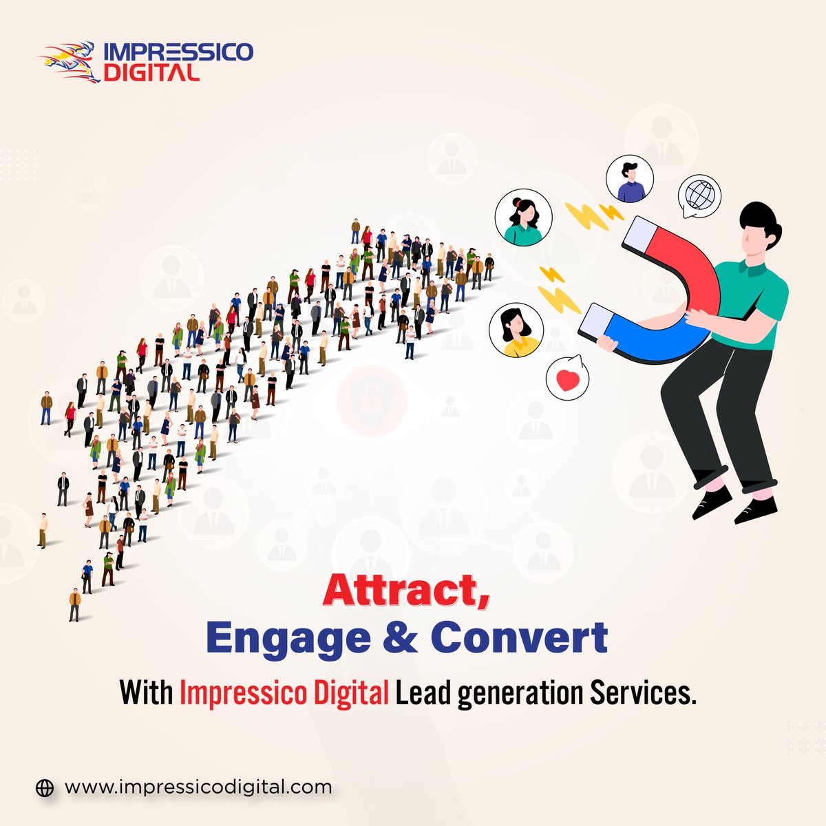 Discover the power of digital marketing with Impressico Digital's Lead Generation Services! 💼
Attract, engage, and convert your target audience like never before. Let's make your business thrive! 💪

#DigitalMarketing #ImpressicoDigital #ROI #MarketingGoals #LeadGenerationAgency