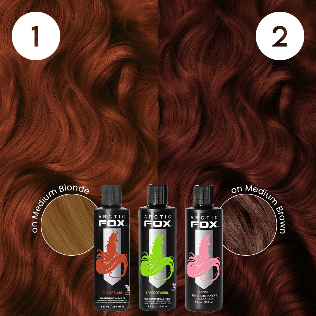 arcticfoxcolor's tweet photo. One mix, two bases and two GORGEOUS results 😍🧡 Would you try this mix? 😉✨ #afgingerflare #afspacecowgirl #affrosé https://t.co/jq0641pI2F