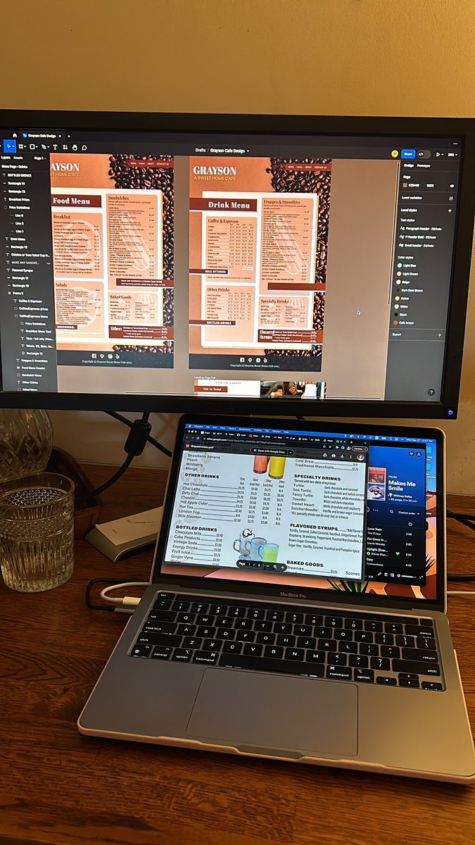 Whit_DallasDev's tweet photo. Day 7/100

Make shift house sitting set up this week 😅

Working on the menu pages for my next client project. Finished the food menu, now onto drinks. 

Hope to finish the about and contact pages today too! 

#figma #100DaysOfCode #100Devs #UIDesign #WomenWhoCode https://t.co/jQCNlBQXip