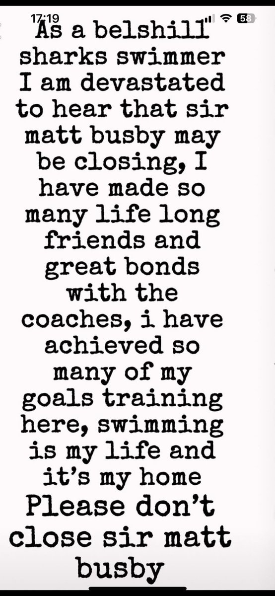 AscSharks's tweet photo. Have a heart NLC! Think about what you will be taking away from these kids by closing SMB

Just read this heartfelt statement from Rebecca, a swimmer who has recently been chosen of the nationalteam.

#ProtectChildrensRights #SaveOurSharks #sirmattbusby #saveourpool https://t.co/x7PYiS2Iqw