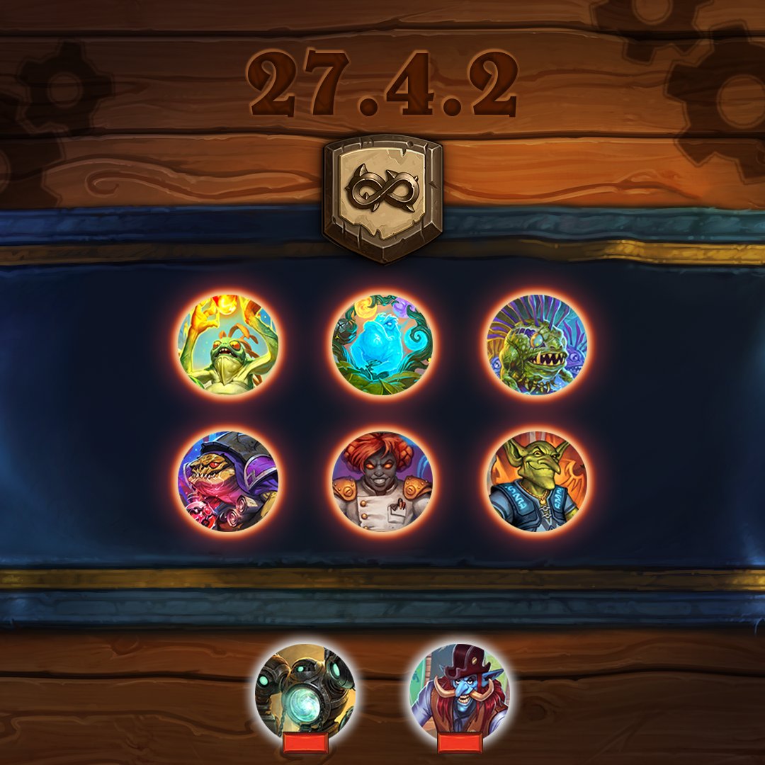Patch 27.4.2 Wild Balance Preview Encircled in red are: Firemancer Flurgl, Spirit of the Frog, Scargil, Kabal Lackey, Shadow Essence, and Gadgetzan Auctioneer. At the bottom, with a red minus sign is: Mechwarper and Tony, King of Piracy.