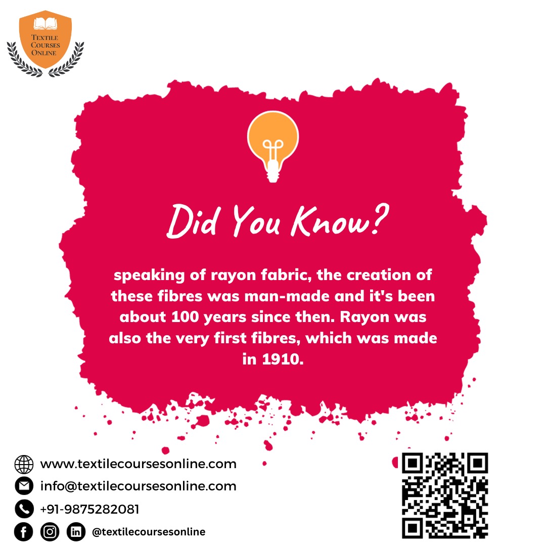 TextileCourses's tweet image. Rayon, a pioneering man-made fiber, emerged approximately a century ago, with its inception dating back to 1910. 
#textilecourses #onlinelearning #knittingbasics #knitting #crafting #learnsomethingnew #creativity
