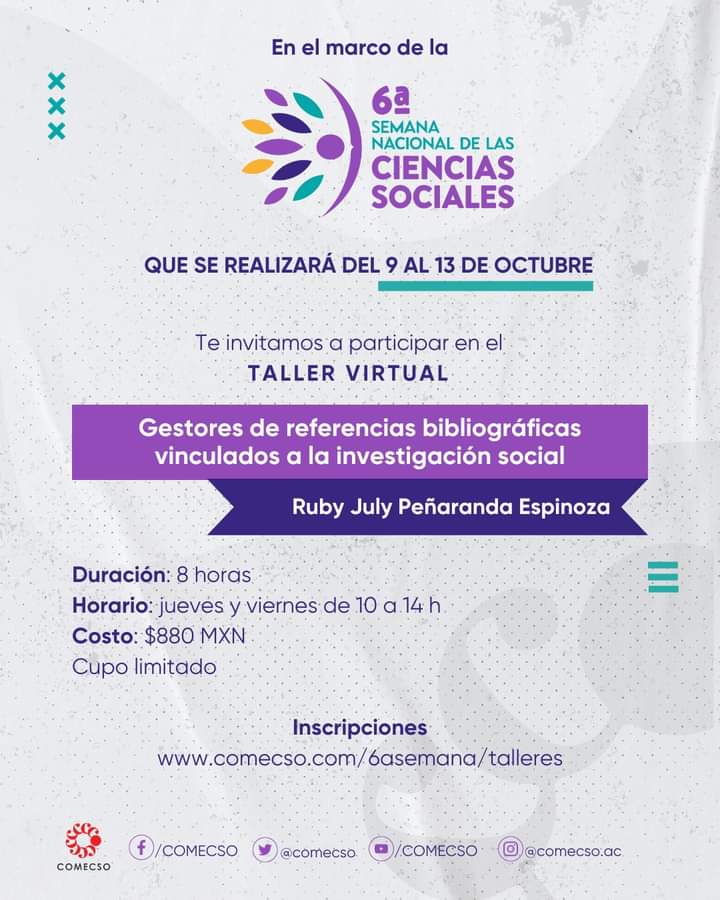 rubyxpenaranda's tweet photo. En octubre daré un taller muy útil para quienes realizan investigaciones donde aprenderán a manejar dos softwares de gestión bibliográfica, vincularlos con softwares de análisis cualitativo, organizar sus bibliotecas digitales y más.

Aquí más detalles: https://t.co/xZALkV9gSH https://t.co/tyMvRTXREA