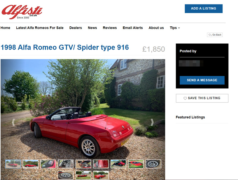 alfistitweet's tweet photo. 1 owner from new,  always garaged, 1998 Alfa 916 Spider Twinspark just added on https://t.co/lnl9mAdYnJ
The owner has had this as long as Google has existed- 25 years! https://t.co/JAQefm36O9