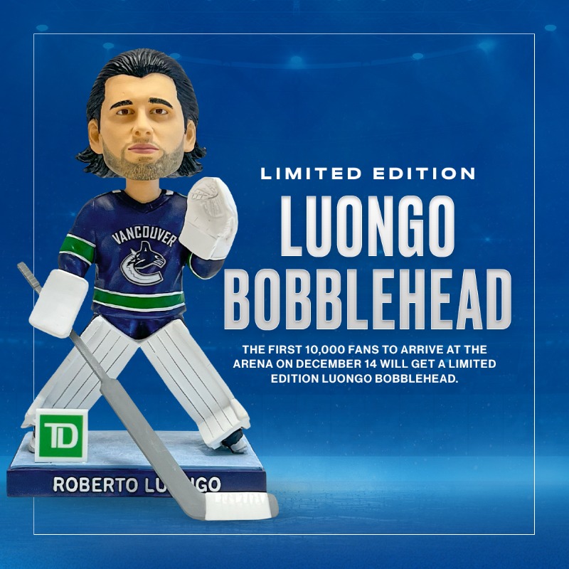 Canucks's tweet photo. Honouring one of the greats.
On December 14th, as your Vancouver Canucks take on the Florida Panthers, Roberto Luongo will be inducted into the club's Ring of Honour!
TICKETS | https://t.co/Qwe6uGIdEm
