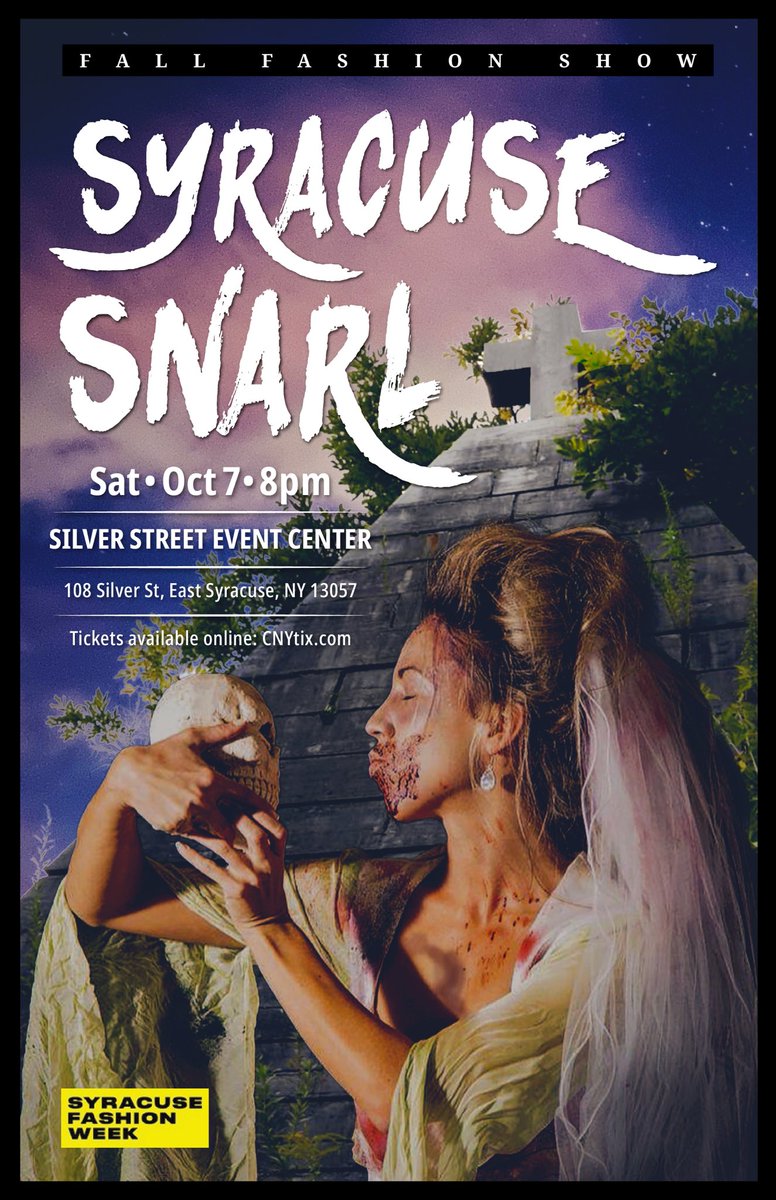 SyrFashionWk's tweet photo. Halloween + fashion = Syracuse Snarl. Sat Oct 7 at Silver St. Event Center. Tickets are $40 at https://t.co/ekKDc7VjkS. All SFW shows benefit @FoodBankofCNY https://t.co/dpl1IroWRj