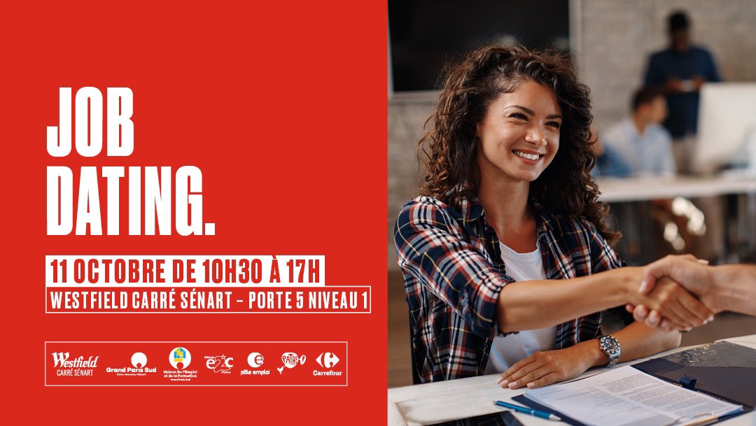 📌 Un rendez-vous emploi !
💼 Vous êtes à la recherche d'un emploi ? Venez participer au job dating à Carré Sénart.