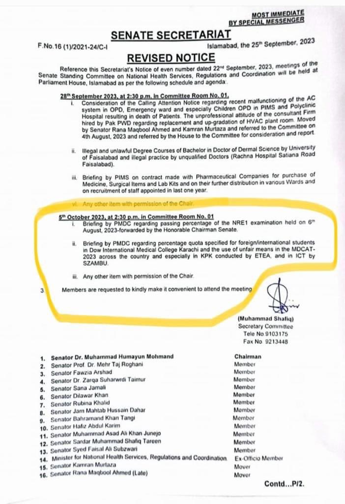 tahirkhan_dr's tweet photo. Thanks alot @HumayunMohmand  for putting our Agenda in senate health standing committee . Regarding 6th August exam retrospective implementation. 
We also thanks to @RubinakhalidPPP for representing our issue . 
@DrNadeemjan @fkkundi @anwaar_kakar @ https://t.co/rnzjh7CRJg