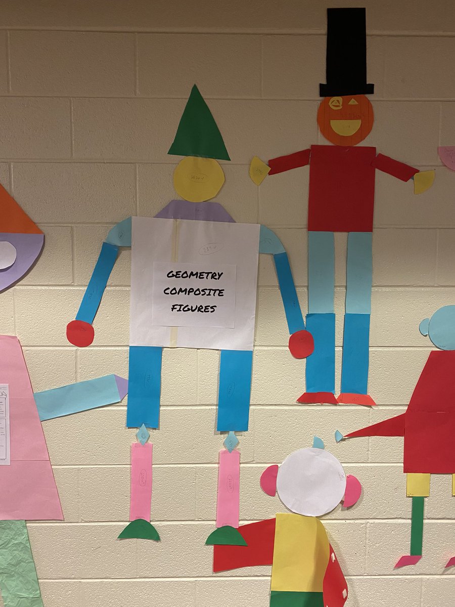 cheretta's tweet photo. 8th Grade Geometry Composite Figure Projects. Students had to use specific shapes, find area, and create a life-size figure. They are very creative! @ChannahonPride https://t.co/Y8oIt9qF5G