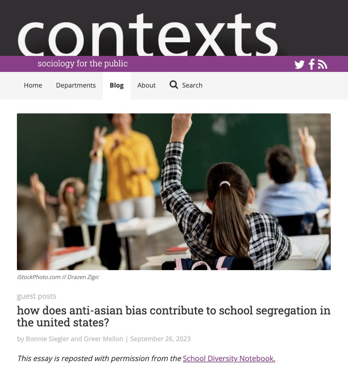 Elena G. van Stee (@elenavanstee) on Twitter photo This week on the <a href="/contextsmag/">Contexts Magazine</a> blog, @bonniersiegler & <a href="/GreerMellon/">Greer Mellon</a> discuss their @SocEducation study on the mechanisms behind anti-Asian school preferences.
Check it out here: contexts.org/blog/anti-asia…
<a href="/Columbia/">Columbia University</a> <a href="/BrownUniversity/">Brown University</a> <a href="/ASA_SoE/">ASA Sociology of Education</a> This week on the <a href="/contextsmag/">Contexts Magazine</a> blog, @bonniersiegler & <a href="/GreerMellon/">Greer Mellon</a> discuss their @SocEducation study on the mechanisms behind anti-Asian school preferences.
Check it out here: contexts.org/blog/anti-asia…
<a href="/Columbia/">Columbia University</a> <a href="/BrownUniversity/">Brown University</a> <a href="/ASA_SoE/">ASA Sociology of Education</a>