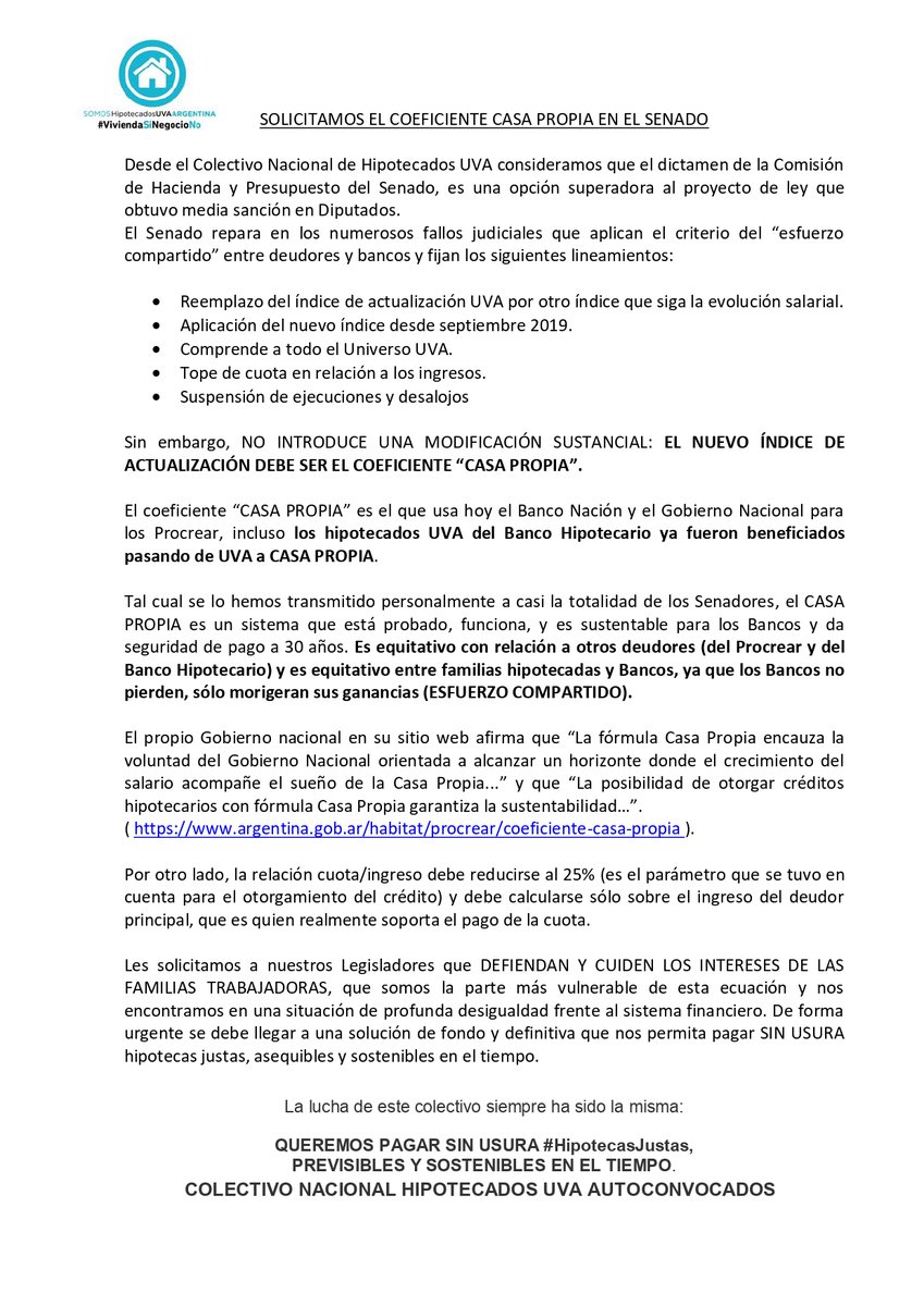 hipotecadosuva's tweet image. Gracias @SenadoArgentina por escucharnos. Los #HipotecadosUVA necesitamos el #IndiceCasaPropia para salir de la #UsuraUVA !!
@CFKArgentina @RicardoGuerraLR @VZimmermannOK @ditulliojuli @anabelfsagasti @OscarParrilli @marianorecalde @alfredocornejo