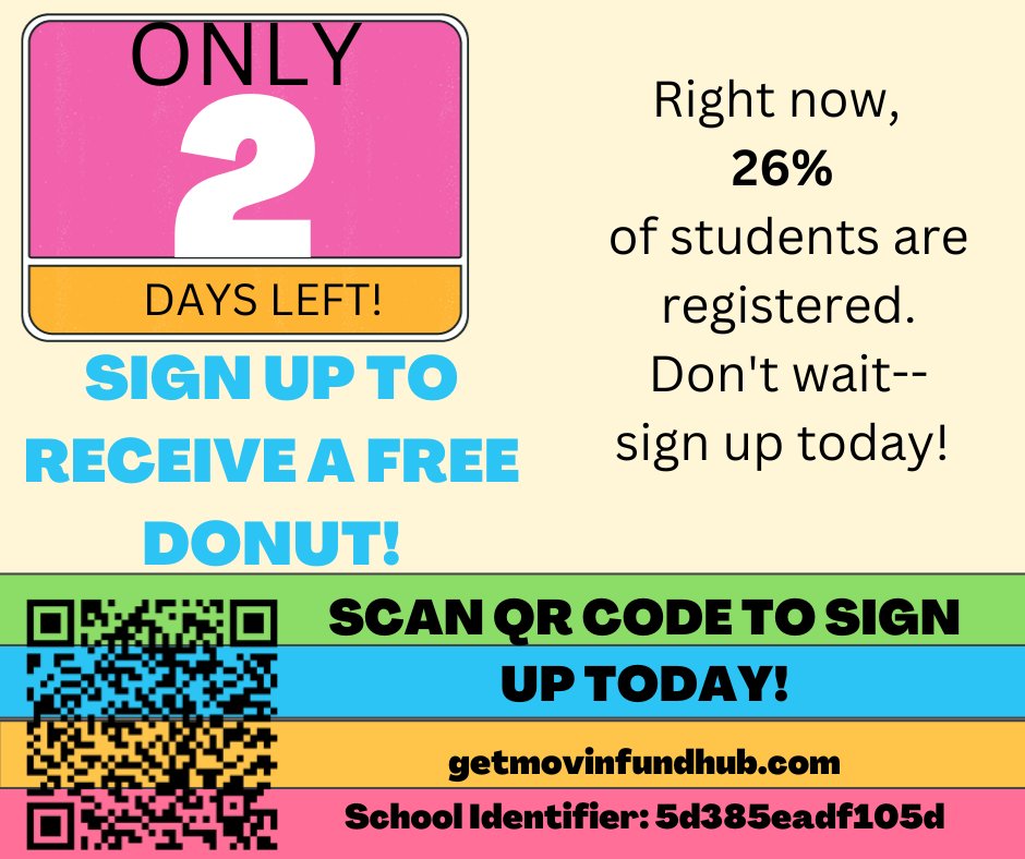cms_dragonsPTA's tweet photo. Two days left to get a free donut! All you have to do is register your CMS student here: https://t.co/Ceq3MpyhvF https://t.co/h8wumVWAxC