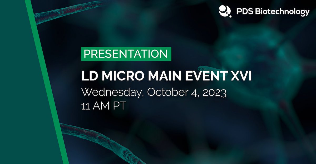 PDSBiotech's tweet photo. Our CEO Frank Bedu-Addo, PhD, will present a company update at @theLDMicro Main Event XVI on Wednesday, October 4th at 11 AM PT in Los Angeles. https://t.co/YaaddmB624 $PDSB #LDMicro #LDMicroMainEvent https://t.co/wOpjqbNr2G