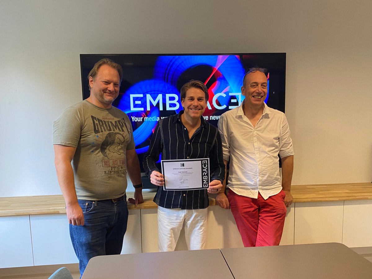 Embrace (@embrace_media) on Twitter photo 🥇 Huge congratulations to <a href="/DigArchitect/">Matt Timmons</a> of <a href="/CineSysio/">CineSys.io</a> for achieving Embrace Engineer Certification with flying colors! Over the course of 2 days, Matt seamlessly mastered all Embrace features.
👇 Contact us to book a session!
bit.ly/3XcU9sS
#EmbraceCertifiedEngineer 🥇 Huge congratulations to <a href="/DigArchitect/">Matt Timmons</a> of <a href="/CineSysio/">CineSys.io</a> for achieving Embrace Engineer Certification with flying colors! Over the course of 2 days, Matt seamlessly mastered all Embrace features.
👇 Contact us to book a session!
bit.ly/3XcU9sS
#EmbraceCertifiedEngineer
