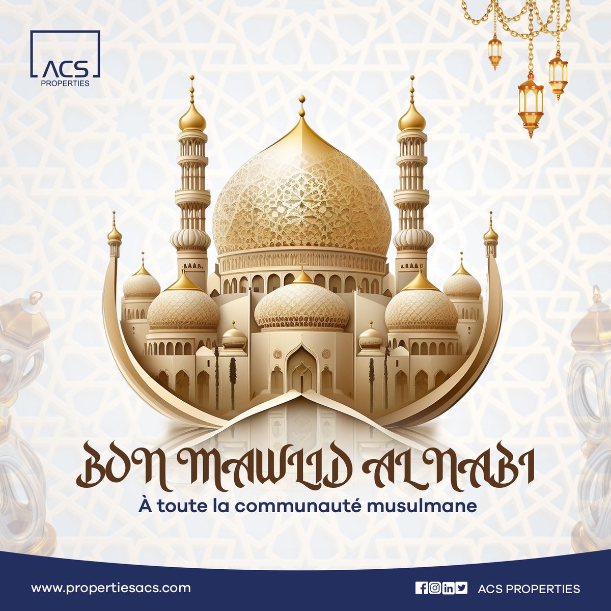 ACS Properties souhaite un bon Mawlid Al Nabi à toute la communauté musulmane.
#ACSProperties #MawlidAlNabi #ProphèteMuhammad #FêteDuProphète #CommunautéMusulmane #PaixEtBénédiction #Islam #JoieEtAmour #Spiritualité #Unité #CélébrationReligieuse #BonneFete