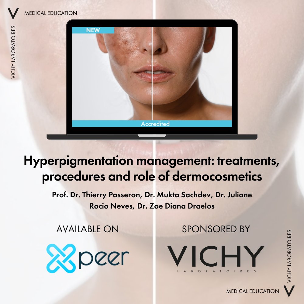 VichyPro's tweet photo. We are delighted to partner with @Xpeer5, the Netflix of Medical Education, in launching a specialized module on “Hyperpigmentation Management: Treatments, Procedures, and Role of Dermocosmetics”.

To start and acquire your CME credits, please follow https://t.co/n7uJM5YPRa. https://t.co/xEtO4rupyl