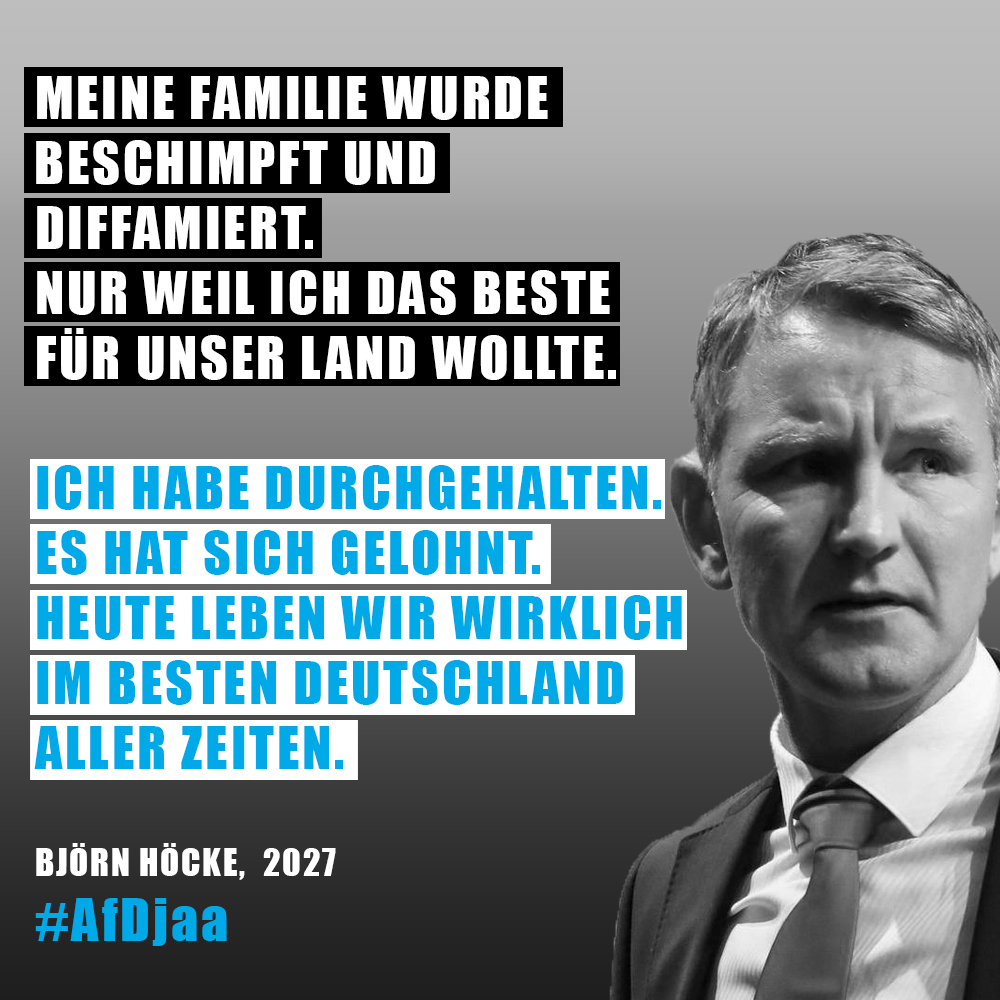 Du kannst liken und retweeten, damit #AfDjaa mehr Menschen erreicht: Jeder Tweet sorgt dafür, dass mehr unentschiedene Wähler die Wahrheit über das AfD-Programm erfahren.
#afdjaa #AfD #hessen #hessenwahl #landtagswahl2023 #ltw23 #Bayernwahl #Höcke #AfDThüringen