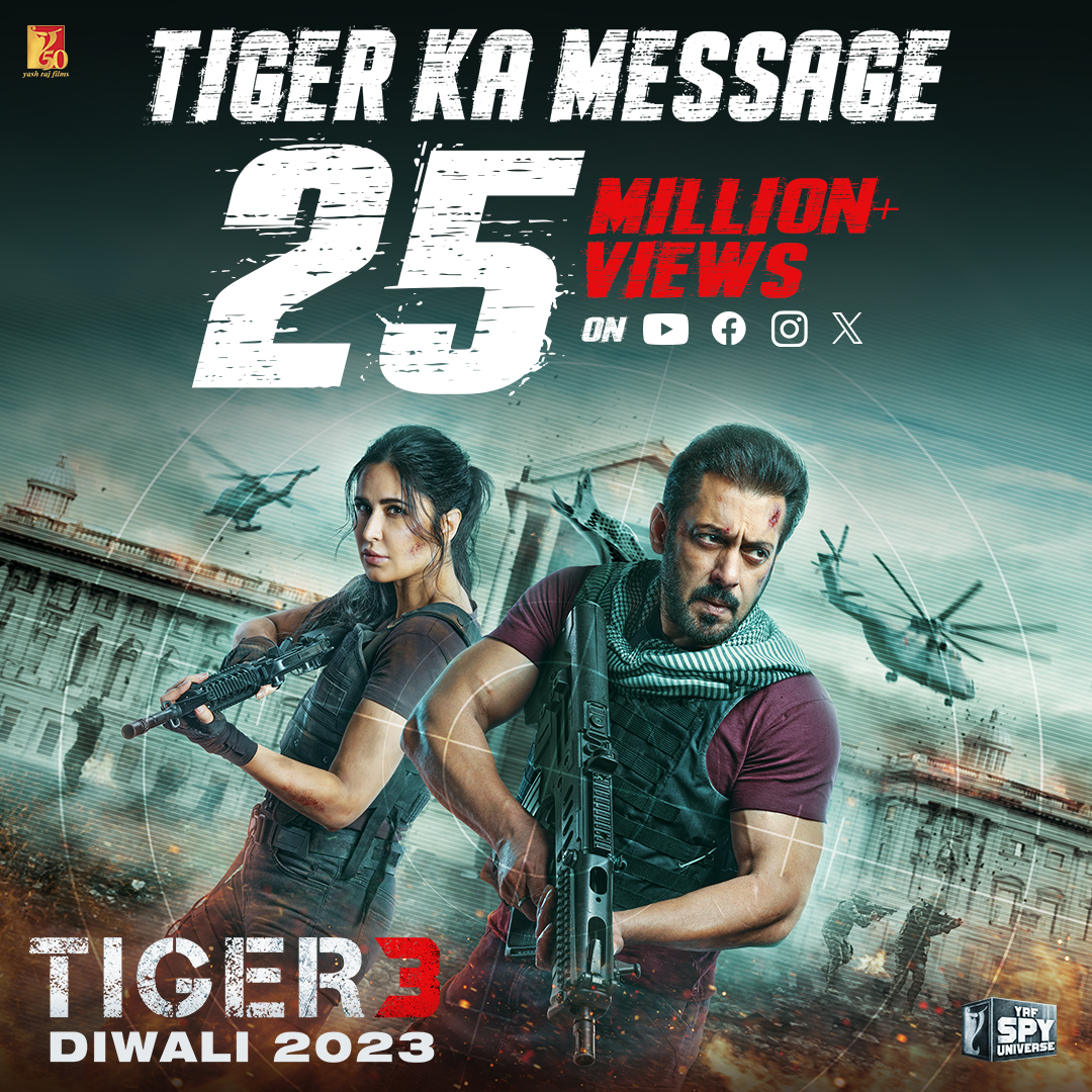 yrf's tweet photo. Tiger is back with the mightiest roar! 
#TigerKaMessage - https://t.co/np07Xt7F24 
#Tiger3 arriving in cinemas this Diwali. Releasing in Hindi, Tamil &amp; Telugu. 
#YRF50 | #YRFSpyUniverse https://t.co/EXHg3ePB0A