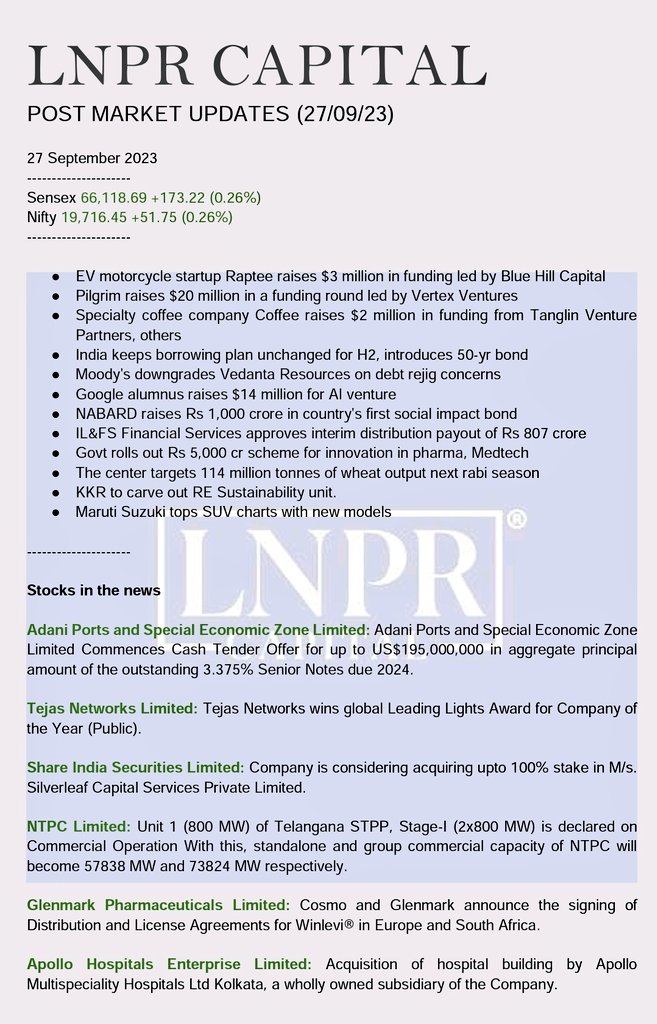LnprCapital's tweet photo. Post Market Updates by LNPR
(27/09/23)

#LNPRPostMarketUpdates
#LNPRCapital https://t.co/kbCziCJFj3