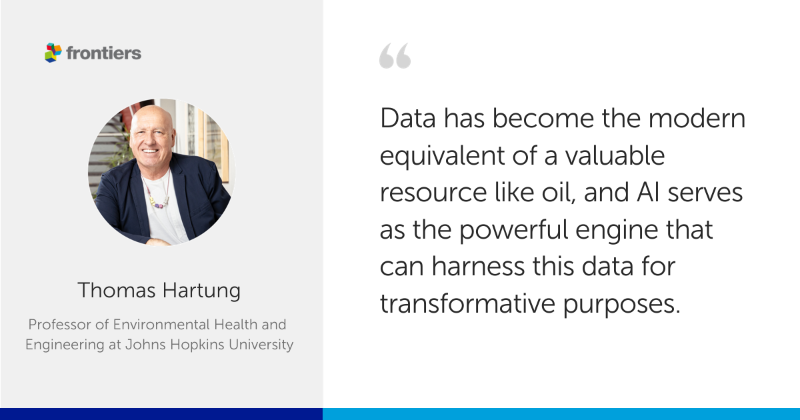 FrontPolicyLabs's tweet photo. Professor of Environmental Health and Engineering at @JohnsHopkins university, @ToxmasHartung states that AI is the powerful engine that can harness data for transformative purposes. 
Watch the full Top 10 Emerging Technologies panel by @wef and Frontiers Policy Labs ⬇️