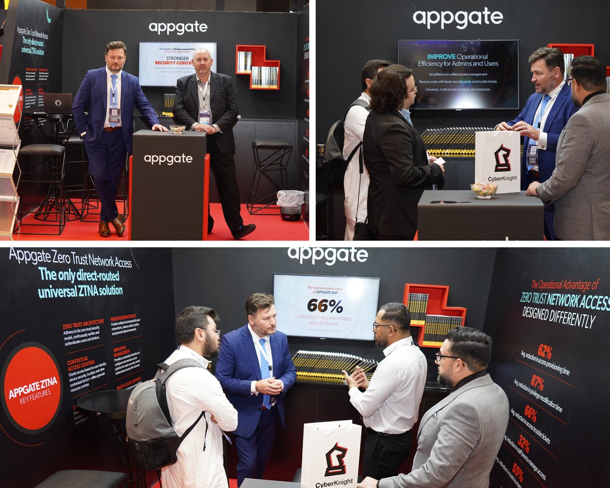 CyberKnightME's tweet photo. We thank @Appgate for their exceptional presence at #MENAISC 2023 by @VirtuPortMEA with #CyberKnight. As a leader in #ZTNA, they redefine security standards through their dynamic, software-defined approach #Zerotrust #Cybersecurity #ZTNA #ransomwareprotection #threatintel https://t.co/ko6WCkGOO5
