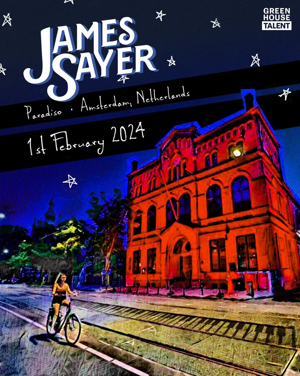 I’m so excited to play the legendary Paradiso in Amsterdam on Thursday 1st February 2024! Tickets on sale this Friday at 10am. #amsterdam #jamesayer