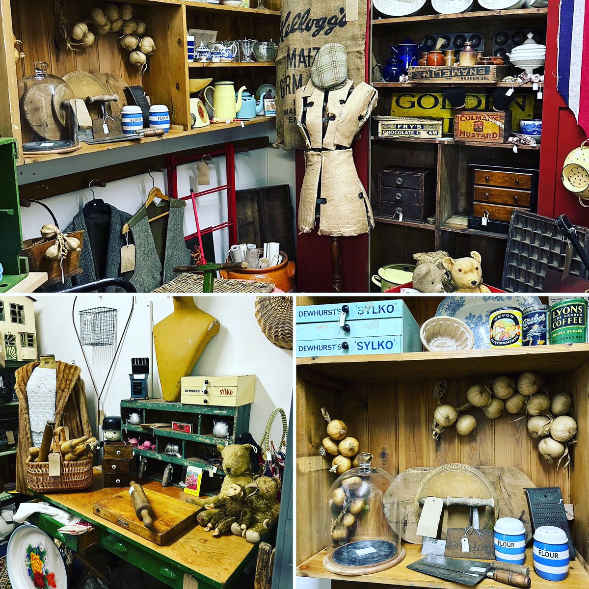 astraantiques's tweet photo. Lots of new bits going into unit 55 today. #vintage #vintagehome #farmhousekitchen #countrykitchen #countrystyle #enemalware #tggreen #cornishware #vintagebears #advertising #colmansmustard #vintagemannequin #fryschocolate #sylko #sylkobox #vintagebreadboards #astraantiquescentre https://t.co/vXFxm67Tx9