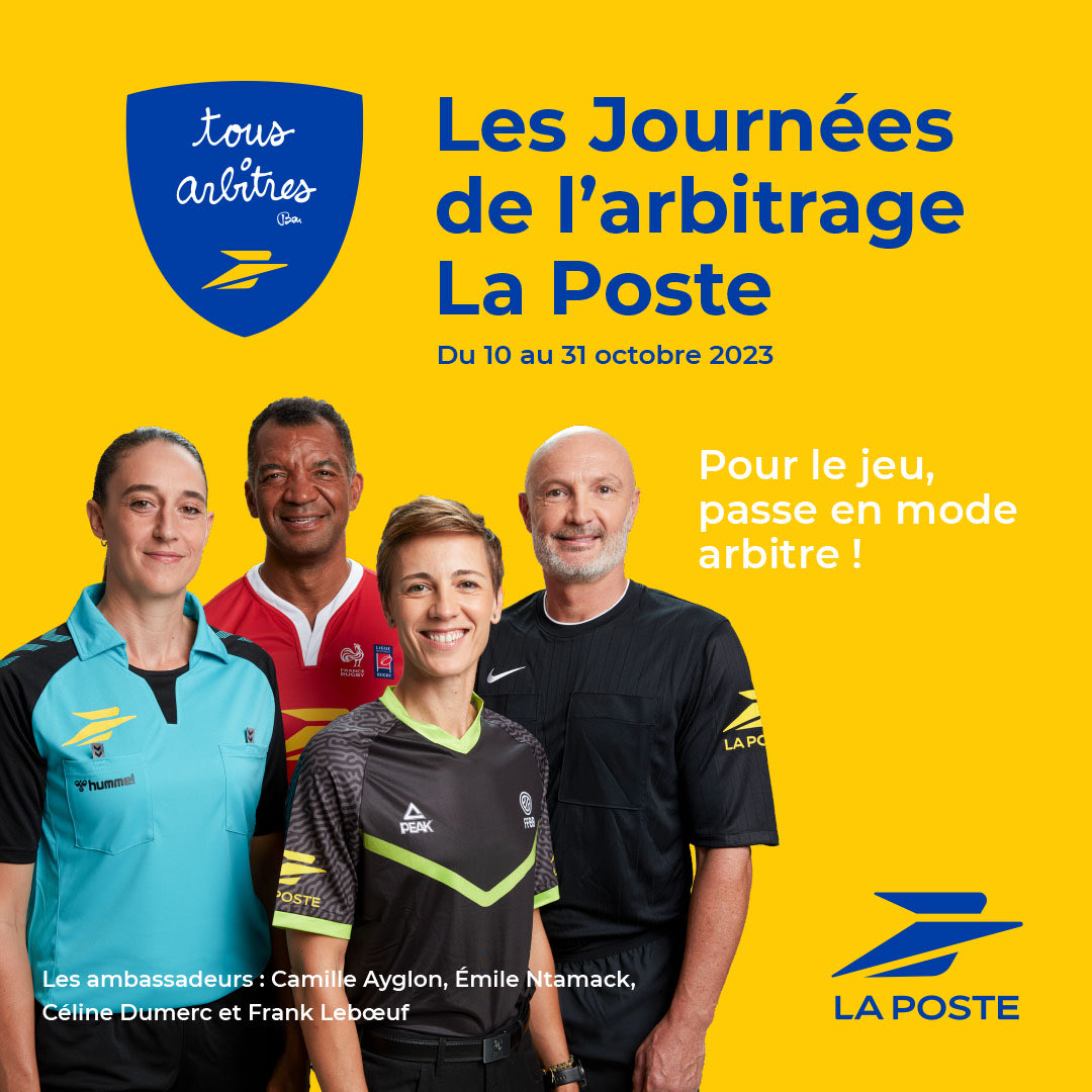 Tous Arbitres (@tousarbitres) on Twitter photo Frank Leboeuf, Emile Ntamack, Camille Ayglon-Saurina, et Celine Dumerc, sportifs emblématiques des équipes de France, sont les ambassadeurs des Journées de l’arbitrage La Poste sur le thème du recrutement et de la fidélisation. #JALP2023 <a href="/GroupeLaPoste/">La Poste Groupe</a> Frank Leboeuf, Emile Ntamack, Camille Ayglon-Saurina, et Celine Dumerc, sportifs emblématiques des équipes de France, sont les ambassadeurs des Journées de l’arbitrage La Poste sur le thème du recrutement et de la fidélisation. #JALP2023 <a href="/GroupeLaPoste/">La Poste Groupe</a>