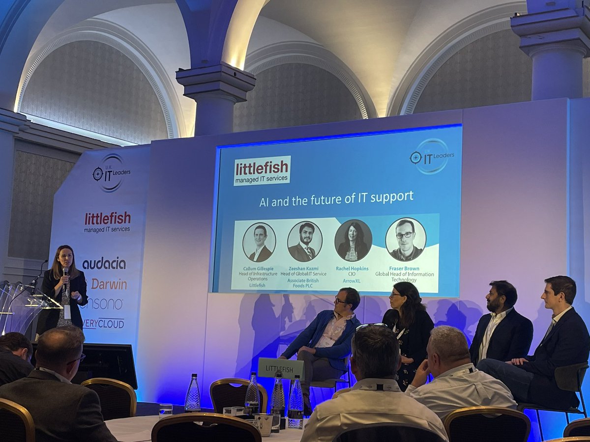 #ukitleaders23 community day continues after lunch discussing AI and the future of IT support - excellent panel with Callum Gillespie from Littlefish, Zeeshan Kazmi from Associate British Foods, Rachel Hopkins from ArrowXL and Fraser Brown from Brewdog.