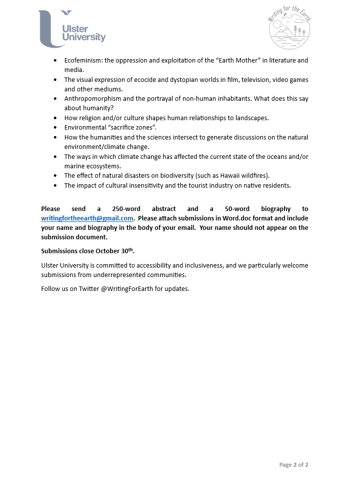 Due to demand, we've added another topic of interest to our December conference: all things on the theme of sustainability! From architecture, fishing, textiles, technology, tourism, &amp; more, we want to hear your papers on it! <a href="/Ulster_CST/">Centre for Sustainable Technologies</a> <a href="/BelfastSchArt/">Belfast School of Art</a> <a href="/QUBelfast/">Queen's University Belfast 🎓</a> <a href="/SustainableNI/">Sustainable Northern Ireland</a>