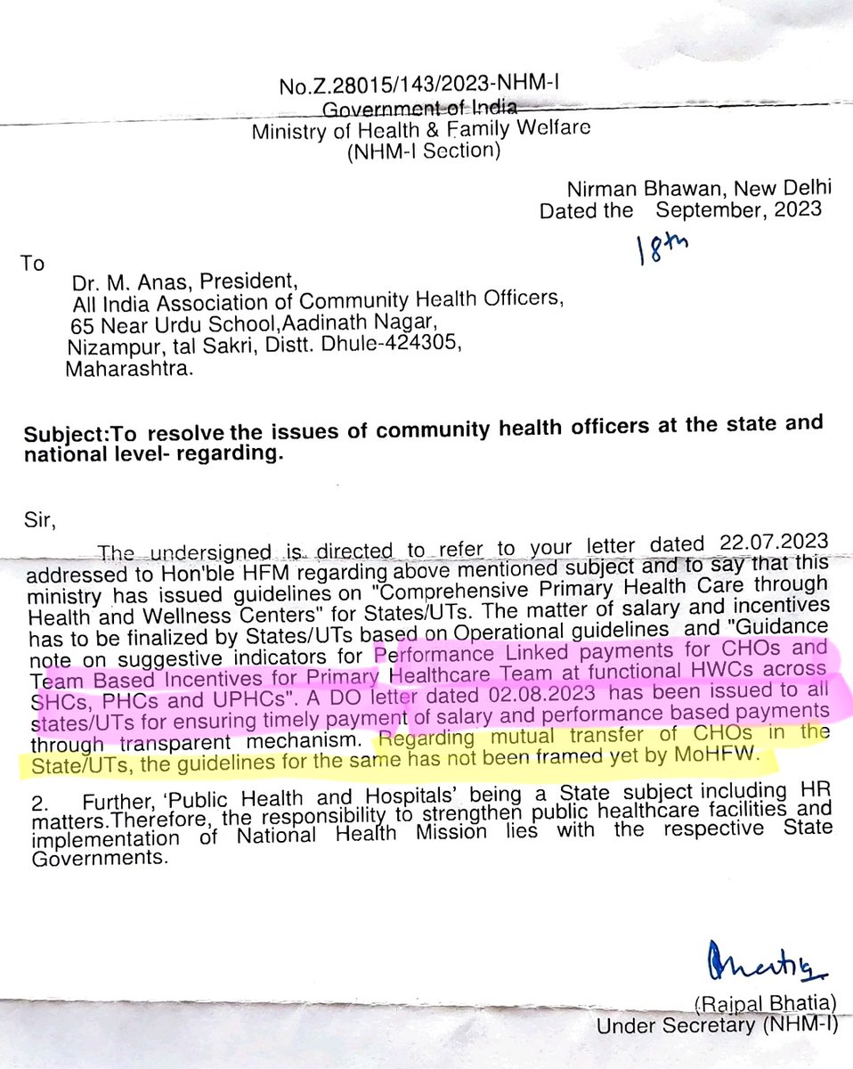 Thank You Hon'ble Health Minister Dr. Mansukh Mandavia Sir, Hon'ble IAS Mr. Vishal Chauhan sir and Hon'ble IAS Harsh Mangla Sir, Hon'ble IAS Ms. L.S Changson ma'am for your reply. Kindly make a Policy on state/UT Transfer for CHOs with the States/UTs Health department and kindly
