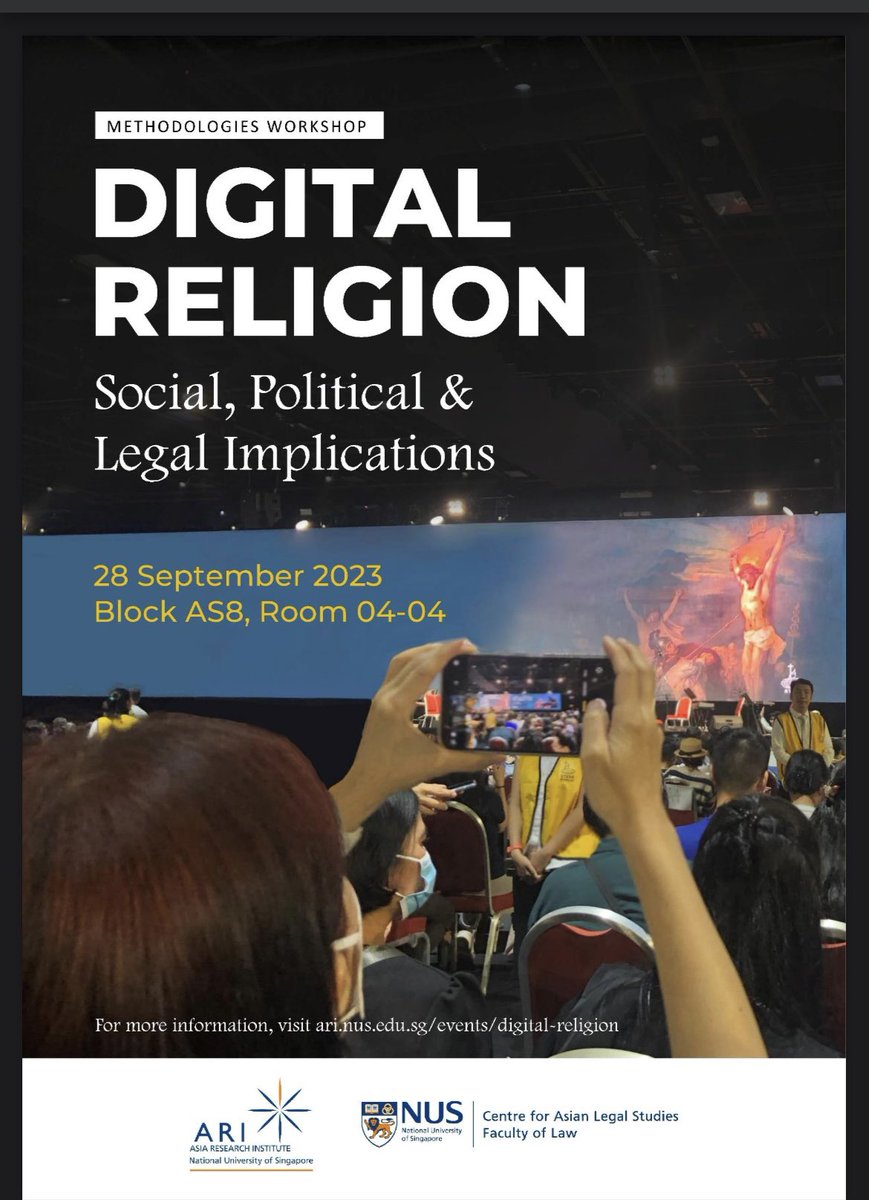 Looking forward to this workshop tomorrow on a new research trajectory on digital religion - ari.nus.edu.sg/events/digital… This is workshop 1 out of 2 and we will focus on methodological questions to the study of digitalization of religion, and its law and policy impact.