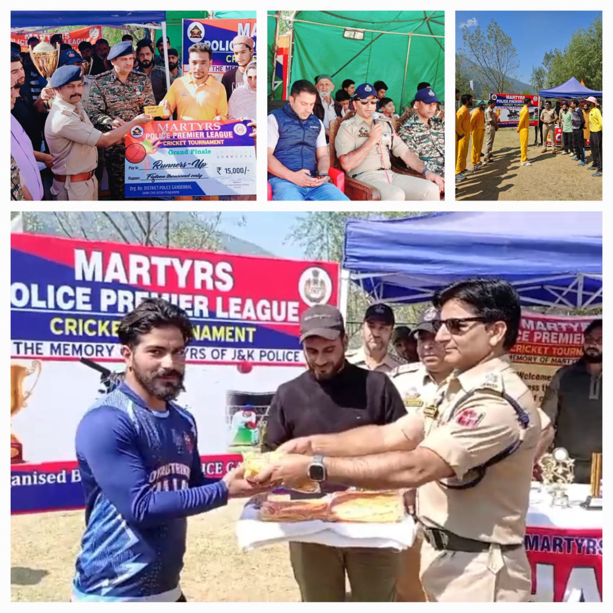 Gbl_Police's tweet photo. The Martyrs Police Premier League T-20 Cricket tournament organised by Ganderbal Police under the banner of Civic Action Program concluded today at Sheikh-ul-Aalam Stadium Kangan with a Grand Finale between Kullan Royal Strickers Vs Rayil Cricket Club which was won by Rayil Cricket Club.
SSP Ganderbal Shri Nikhil Borkar-IPS graced the Grand Finale of the Martyrs Police Premier League as a Chief Guest & an award ceremony was conducted in which SSP Ganderbal distributed Trophies, Sports-Kits, Uniforms and Cash rewards to both the winner & runner-up teams & wished them good luck in future. @JmuKmrPolice @KashmirPolice @sujitpchauhan 
@NikhilB__IPS