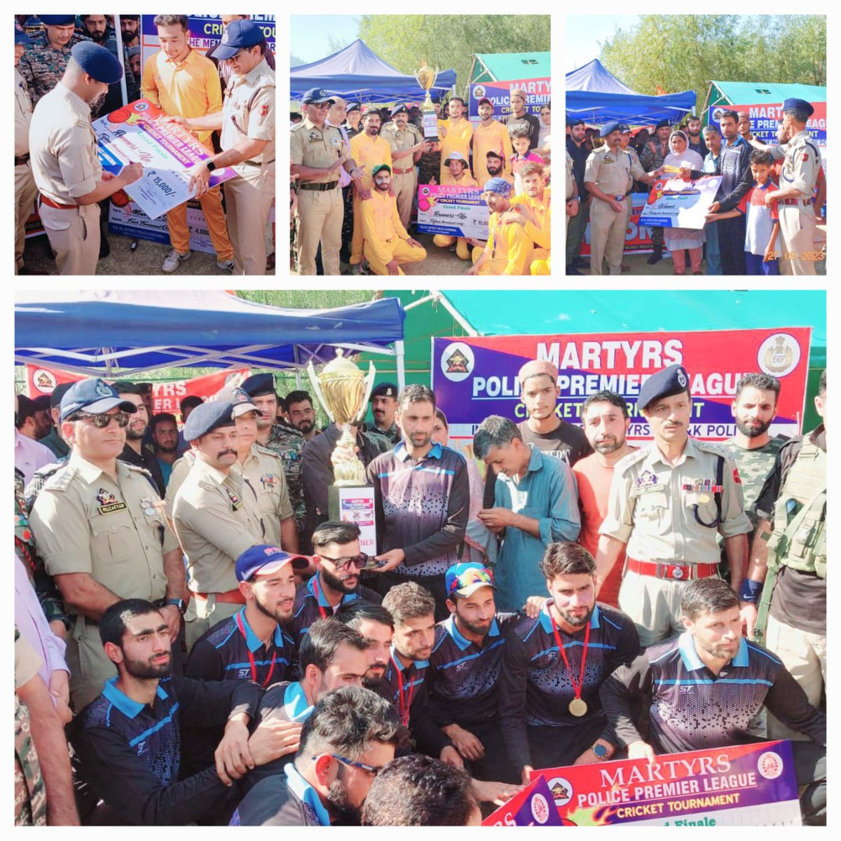 Gbl_Police's tweet photo. The Martyrs Police Premier League T-20 Cricket tournament organised by Ganderbal Police under the banner of Civic Action Program concluded today at Sheikh-ul-Aalam Stadium Kangan with a Grand Finale between Kullan Royal Strickers Vs Rayil Cricket Club which was won by Rayil Cricket Club.
SSP Ganderbal Shri Nikhil Borkar-IPS graced the Grand Finale of the Martyrs Police Premier League as a Chief Guest & an award ceremony was conducted in which SSP Ganderbal distributed Trophies, Sports-Kits, Uniforms and Cash rewards to both the winner & runner-up teams & wished them good luck in future. @JmuKmrPolice @KashmirPolice @sujitpchauhan 
@NikhilB__IPS