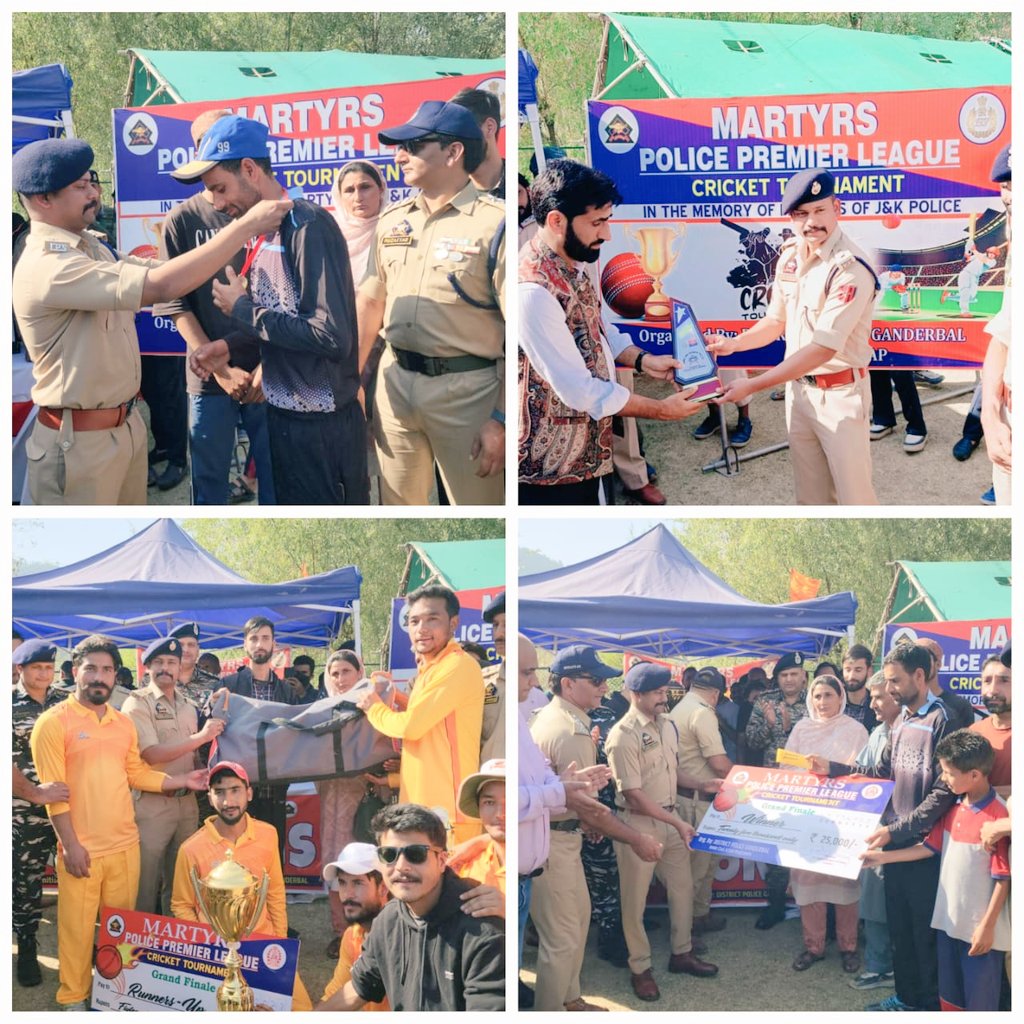 Gbl_Police's tweet photo. The Martyrs Police Premier League T-20 Cricket tournament organised by Ganderbal Police under the banner of Civic Action Program concluded today at Sheikh-ul-Aalam Stadium Kangan with a Grand Finale between Kullan Royal Strickers Vs Rayil Cricket Club which was won by Rayil Cricket Club.
SSP Ganderbal Shri Nikhil Borkar-IPS graced the Grand Finale of the Martyrs Police Premier League as a Chief Guest & an award ceremony was conducted in which SSP Ganderbal distributed Trophies, Sports-Kits, Uniforms and Cash rewards to both the winner & runner-up teams & wished them good luck in future. @JmuKmrPolice @KashmirPolice @sujitpchauhan 
@NikhilB__IPS