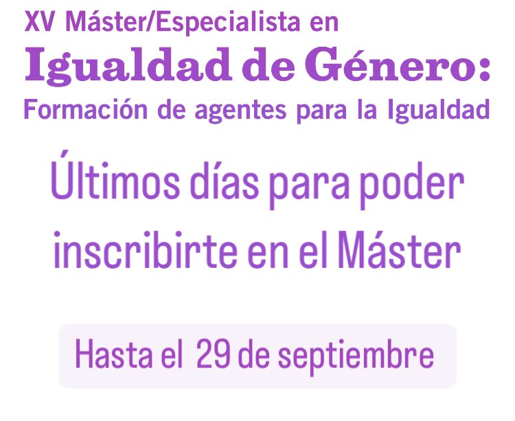 MIgualdadUCLM's tweet photo. Máster de Formación Permanente en Igualdad de Género: Formación de Agentes para la Igualdad
@MIgualdadUCLM
@Udelaruy
@UnicoopCancun
@cooperativasubte
#mujeres #igualdad #mastergenero #masterdegenero #formacion #universidad https://t.co/nX5jN9dTAN