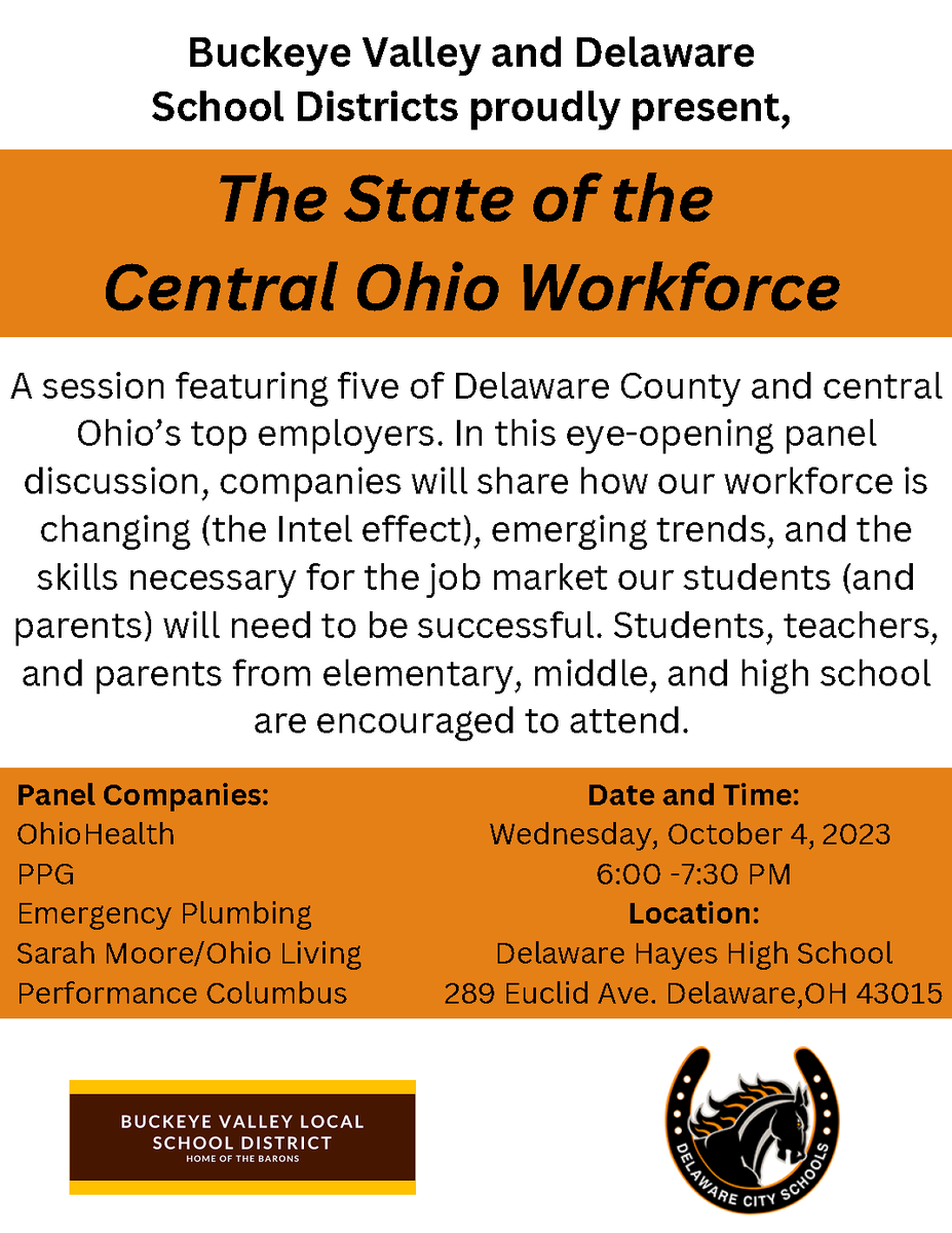 DCS_Pacers's tweet photo. This  event is open to the Delaware community and will be insightful for  understanding the changing needs of the workforce and how you and your student can be prepared. https://t.co/m5cgvls4P5